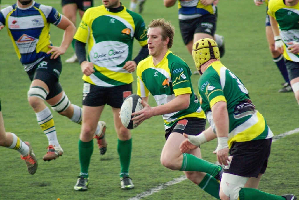 Rugby players in action during a match